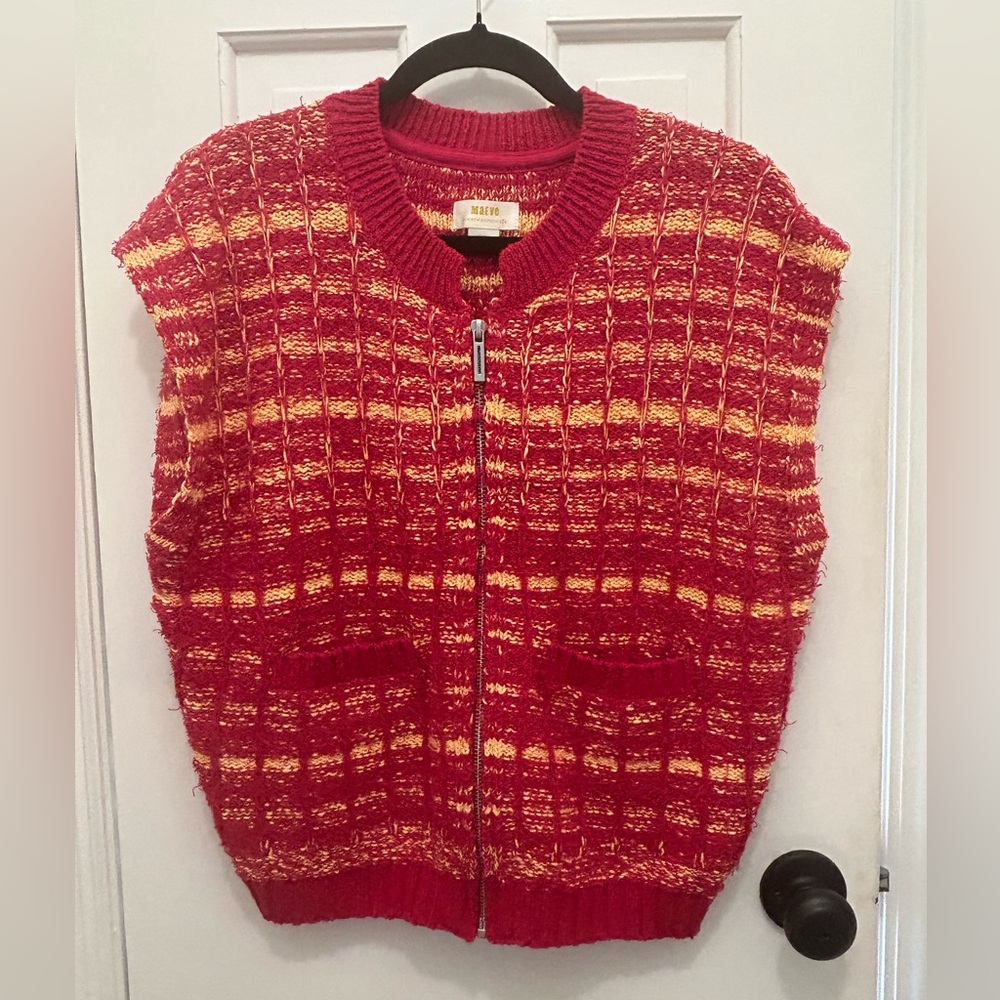 ANTHROPOLOGIE MAEVE TWEED ZIPPERED PINK AND YELLIW SWEATER VEST SIZE MEDIUM